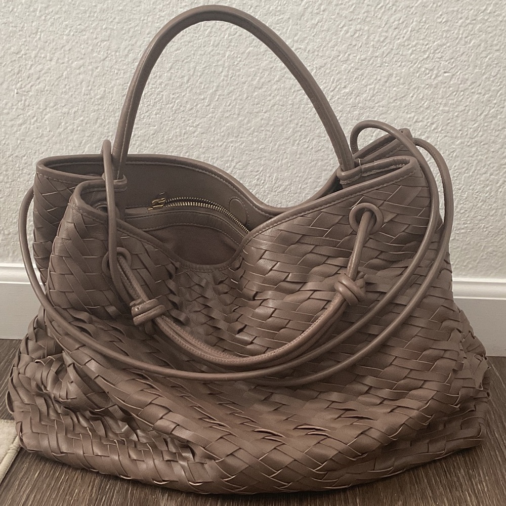 Walter Baker Large Hazel Woven Leather Tote in Taupe Brown